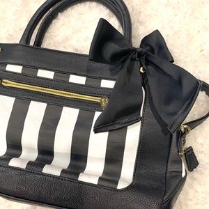 Betsey Johnson Black & White Striped Bow Purse